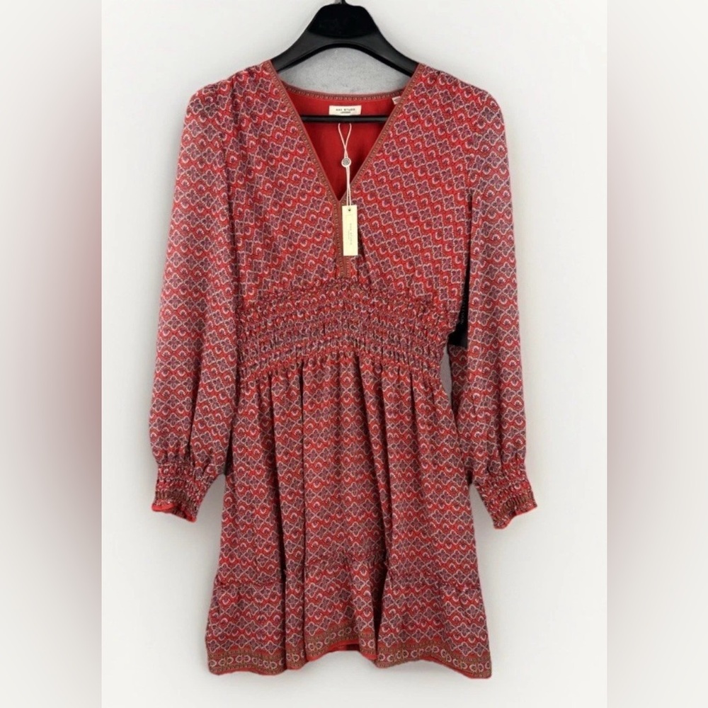 Max Studio Women's Dress Smocked Tiered Red Size Large Boho NWT Flaw